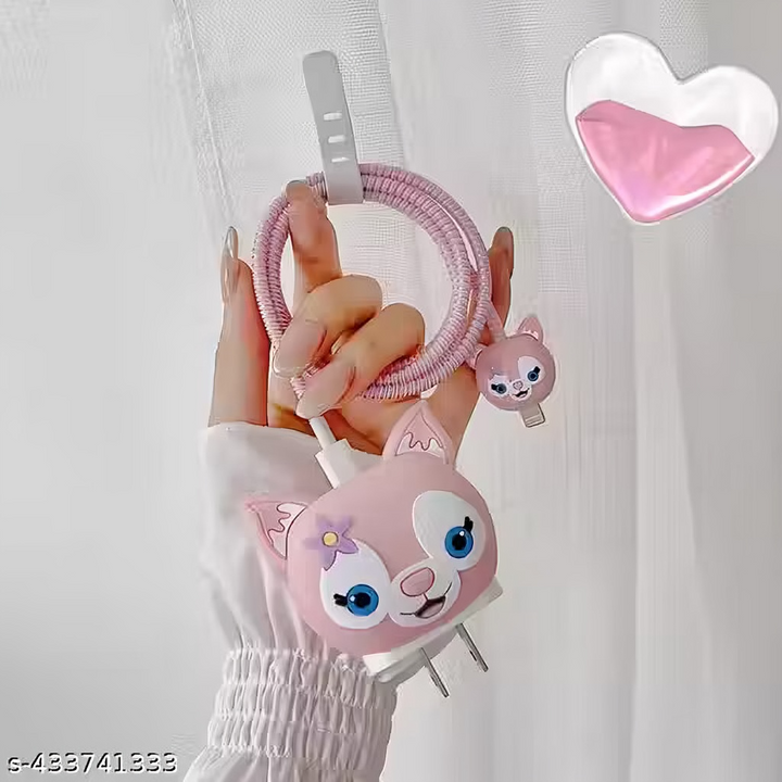 Yelphones Protective Cartoon charger Case for compatible 20W iPhone USB-C Power Adapter Charger and USB Lightning Cable